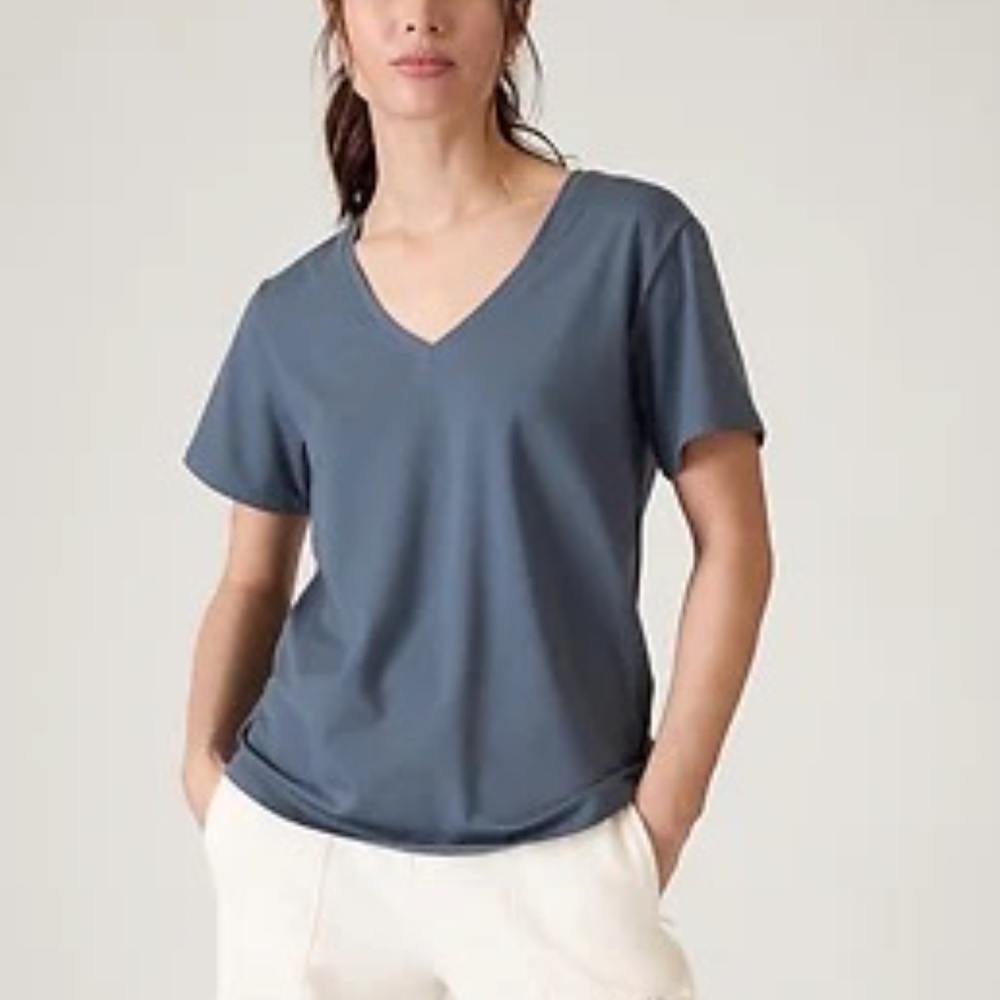 Athleta Crop V Neck Crop Tee, Size Xs, Granite Blue